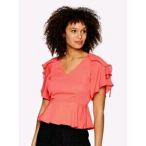 Women's Lace Up Tie Ruffle Sleeve Cut Out Back Peplum Top $78 NWOT J.O.A. SZ M